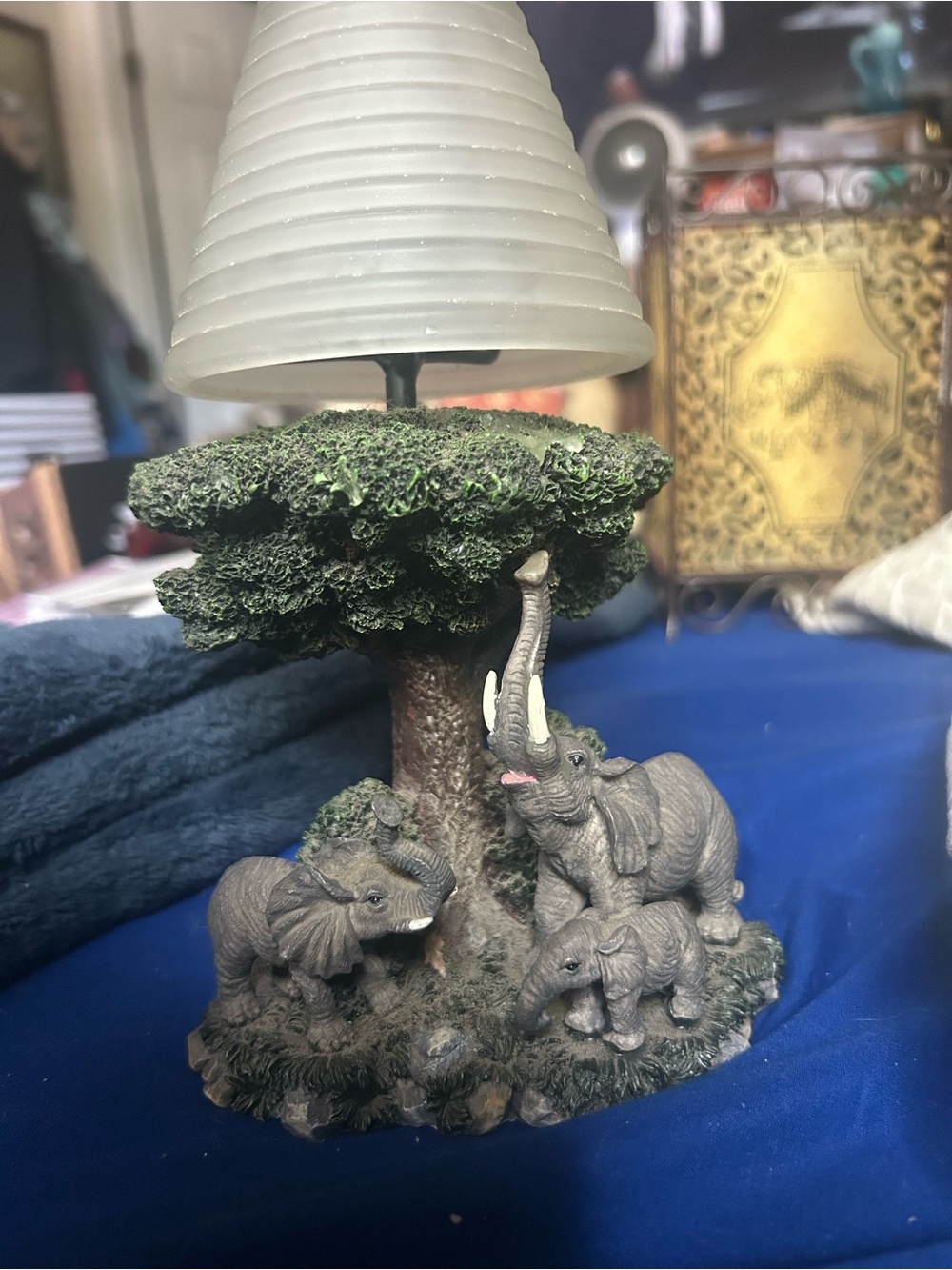 Elephant Family Table Lamp - Green Tree Accent - Unbranded tea light holder.